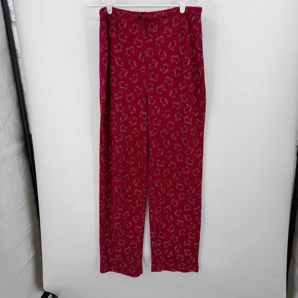 Red Scottie Dog Waffle Knit Pajama Pants Thermal Lounge Bottoms Medium Preppy